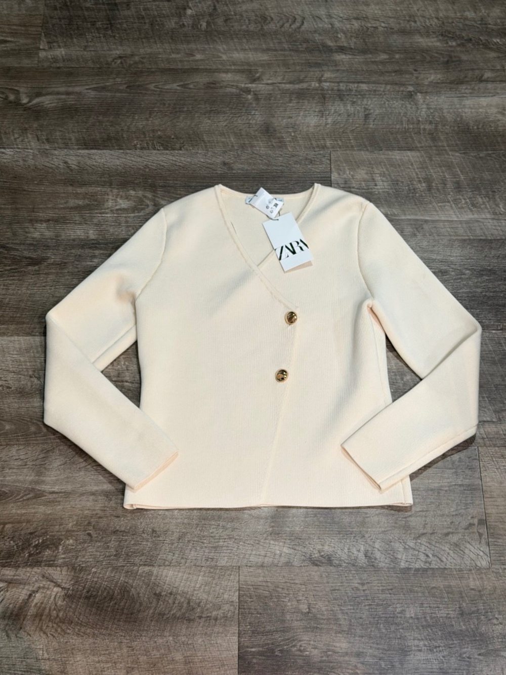 NWT. Zara Ivory Viscose Blend Tailored Knit Cardigan/Blazer. Size L